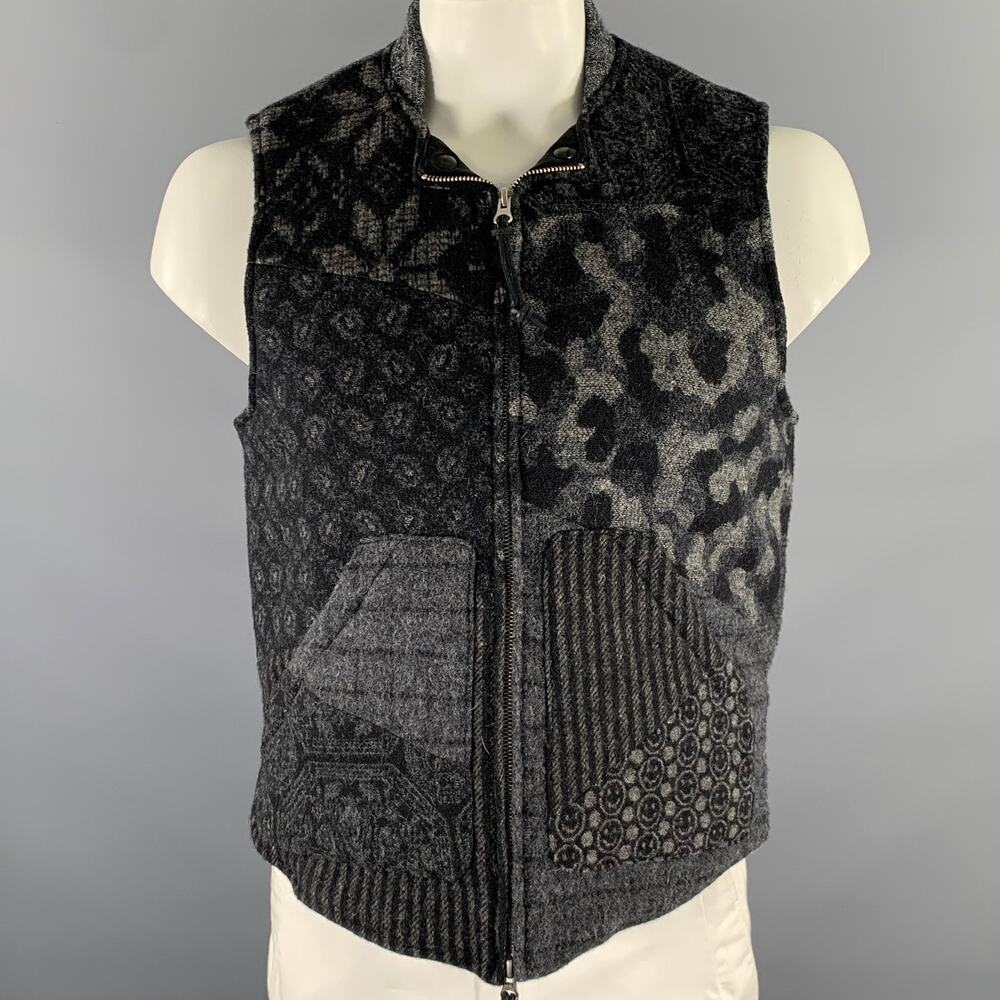 MONITALY Size 44 Black Grey Mixed Patterns Wool Nylon Padded Vest